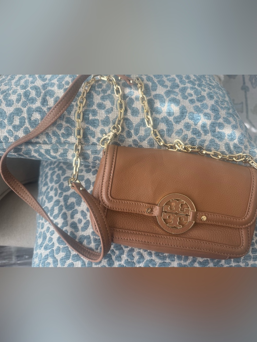 Tory Burch Tan Pebbled Leather Crossbody with Gold Hardware